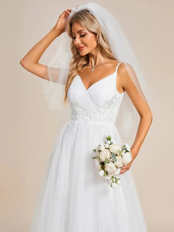 Elegant Spaghetti Straps Appliques Tulle Wedding Dresses