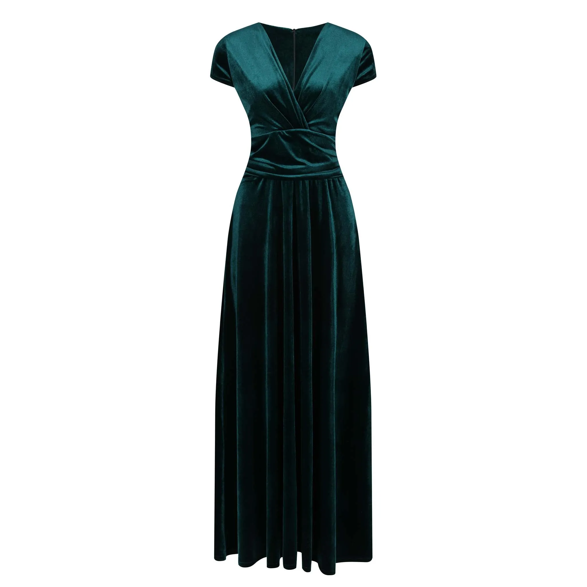 Emerald Green Velour V Neck Cap Sleeve Maxi Dress