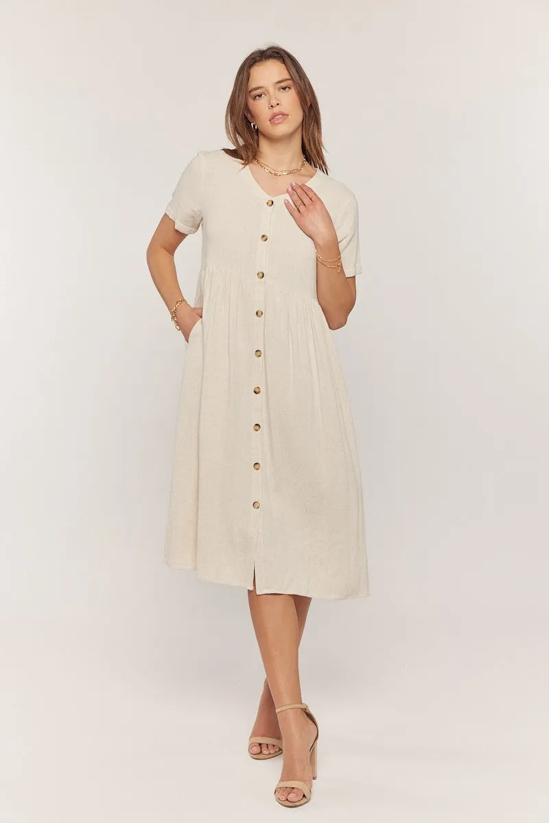 Erin Button Up Dress in Oatmeal