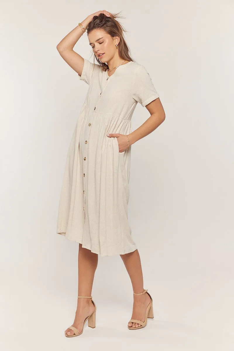 Erin Button Up Dress in Oatmeal