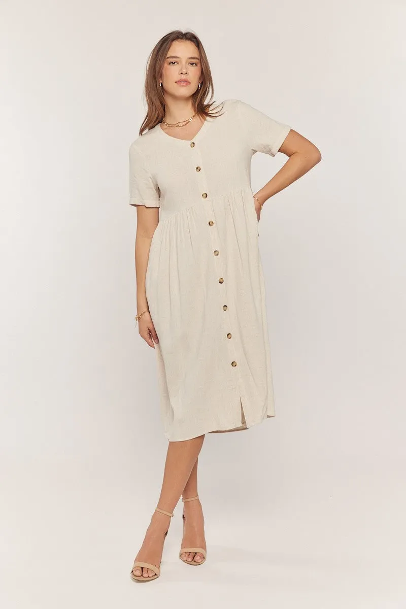 Erin Button Up Dress in Oatmeal