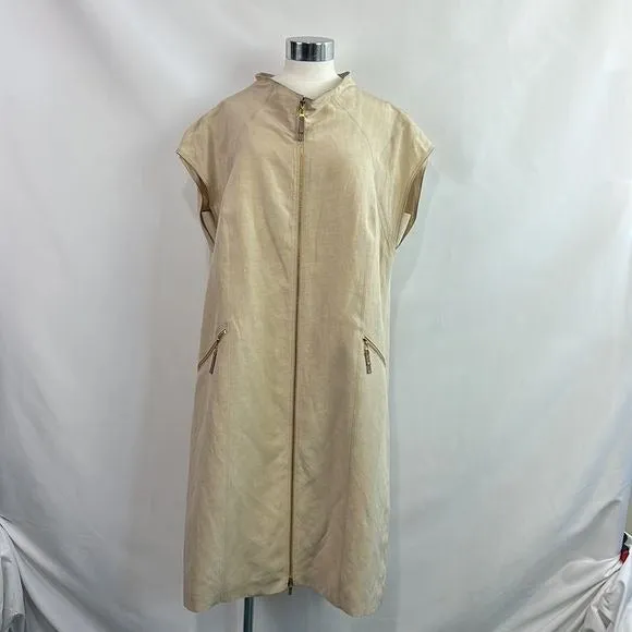 Escada Tan Cap Sleeve Zip Front Dress