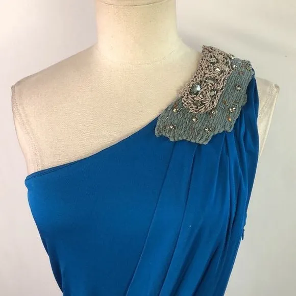 FendiCobaltBlue One Shoulder With Beaded Evening Dress all