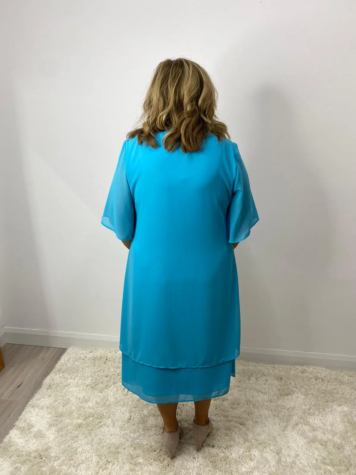 Godske Dress with Diamonte Neck in Aqua