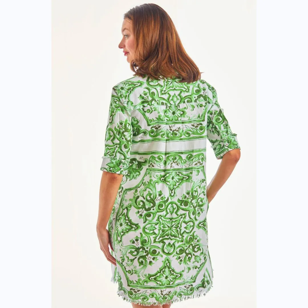 Green & White Tile Print Dress