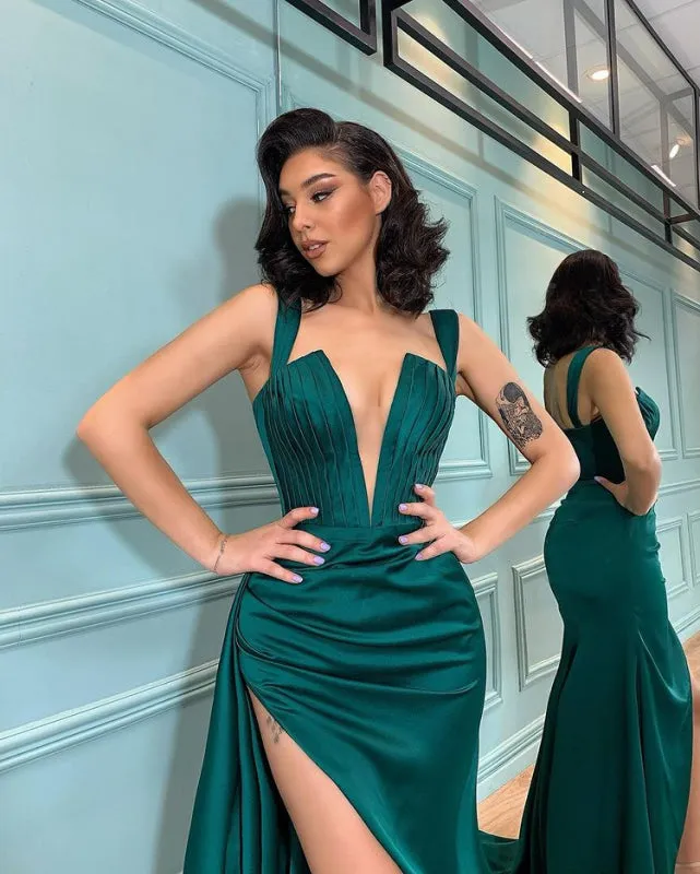 Green Mermaid Evening Dress With Slit