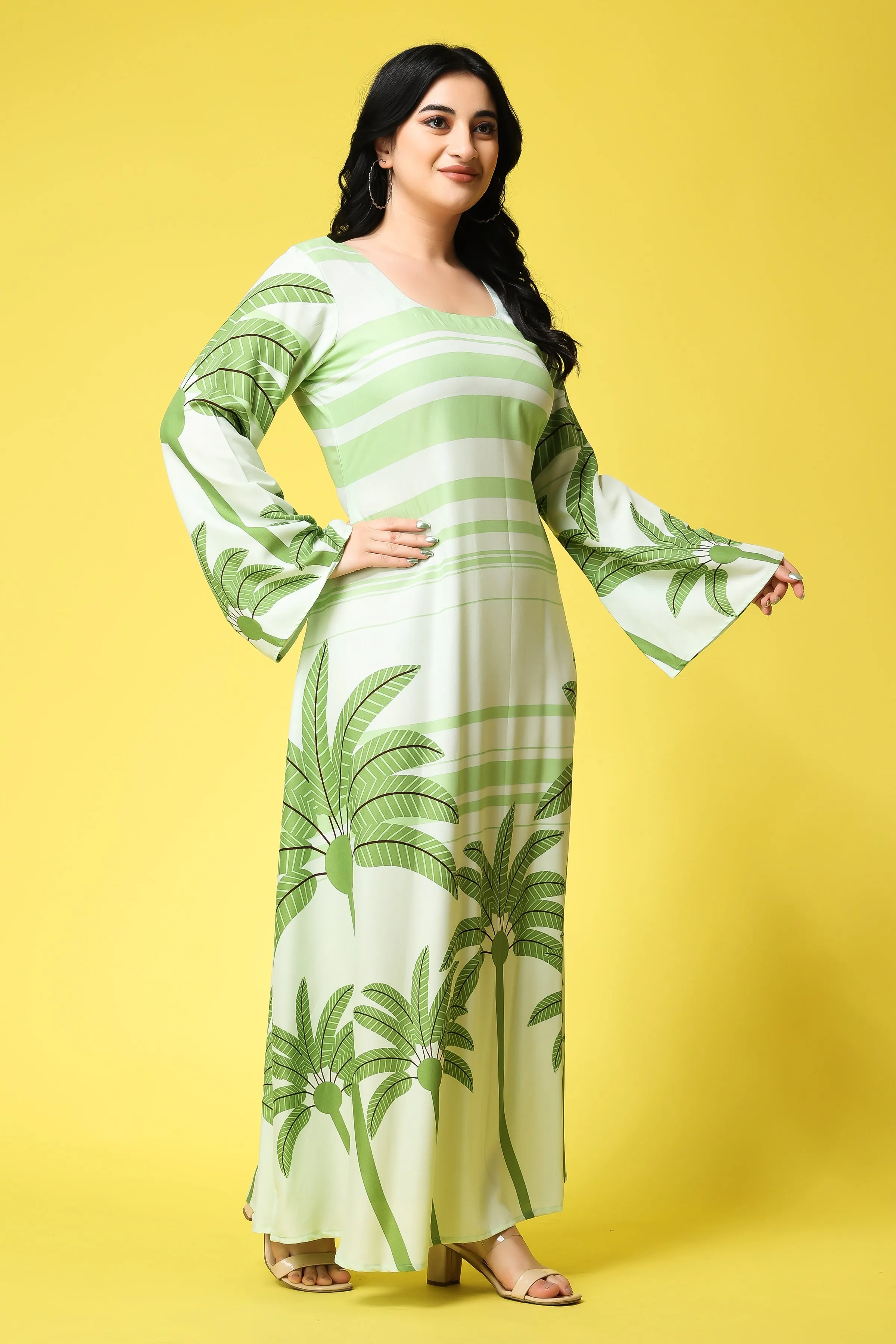 Green Palm Leaf Sheath Dress