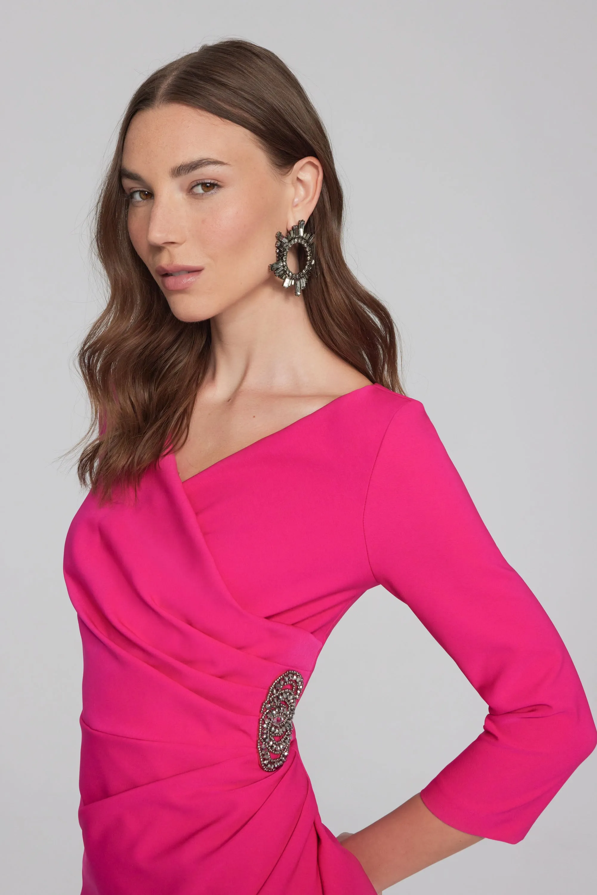 Joseph Ribkoff Lux Twill Wrap Dress 241705 - Rose Vibrant