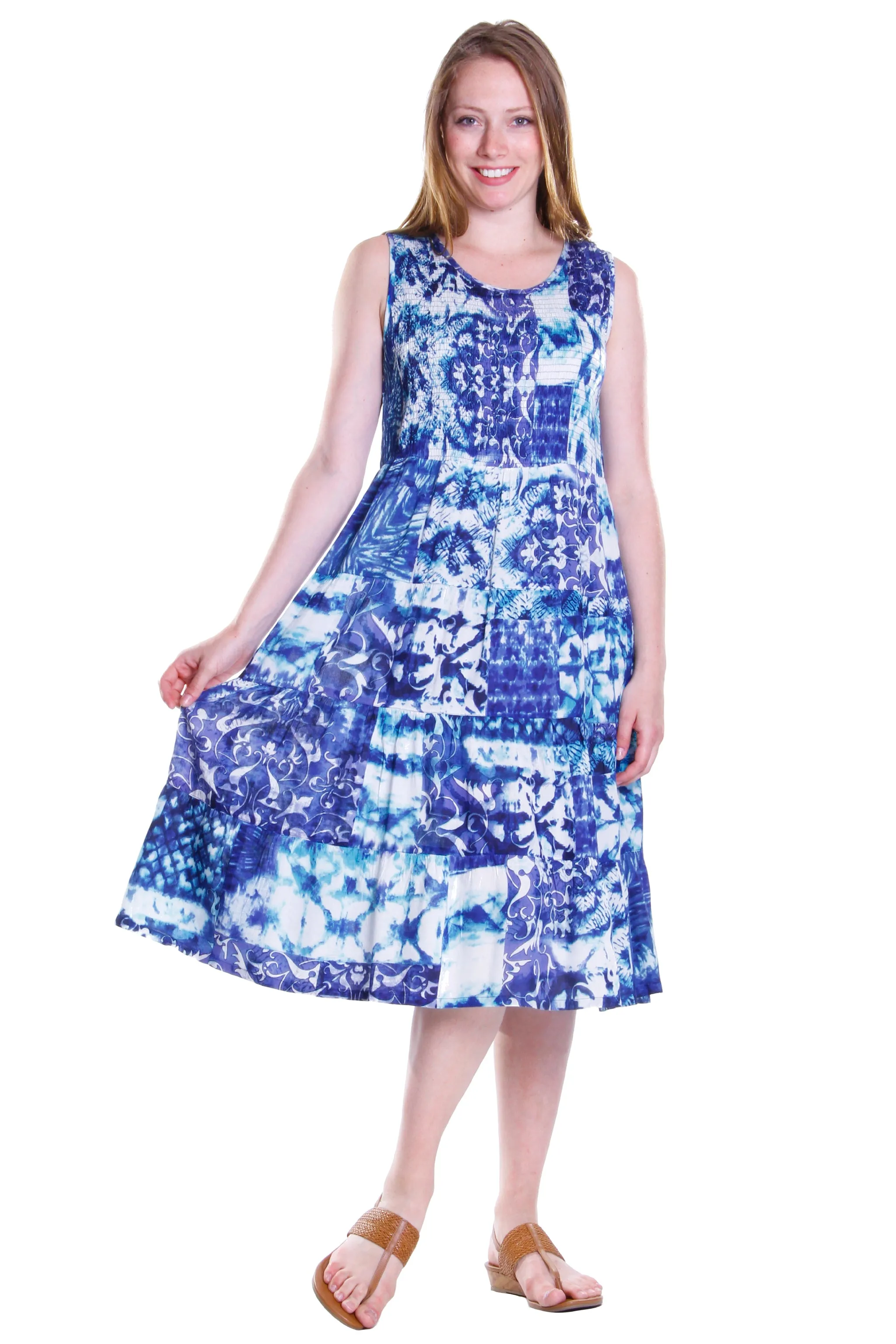 La Cera Blue Tie Dye Sleeveless Dress