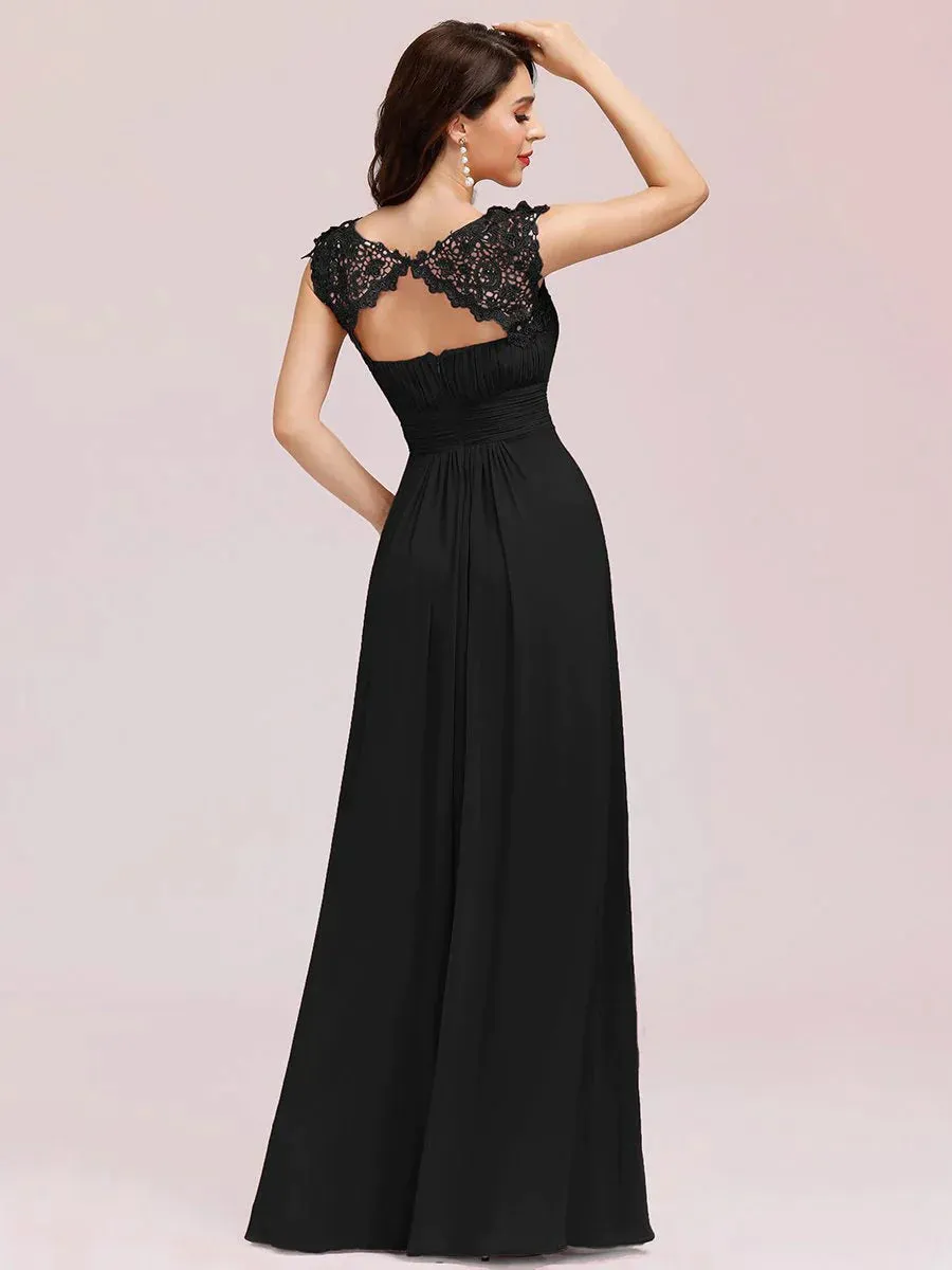 Lace Neckline Open Back Ruched Bust Plus Size Evening Dresses