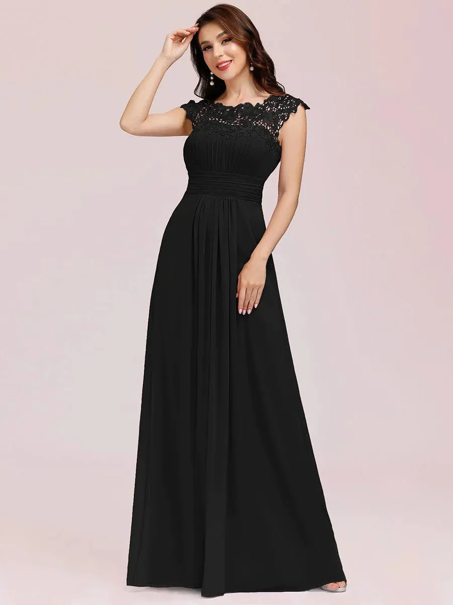 Lace Neckline Open Back Ruched Bust Plus Size Evening Dresses