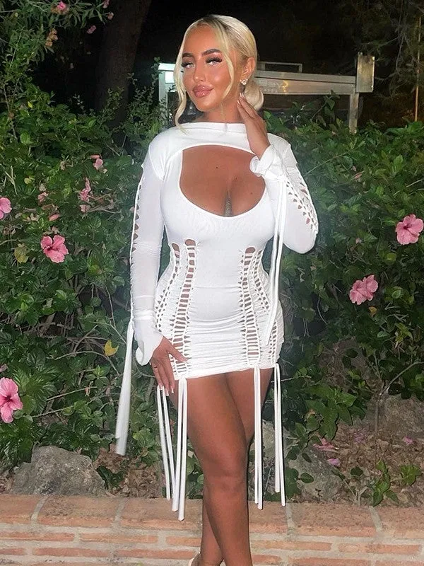 Lace Up Bodycon Long Sleeve Bandage Mini Dress