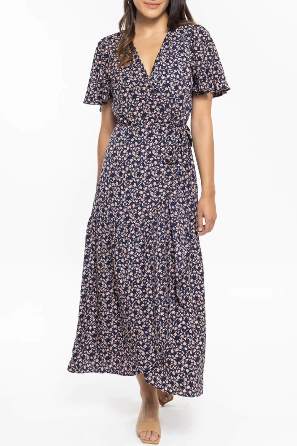 Leah SS Navy Trelice Wrap Midi Dress