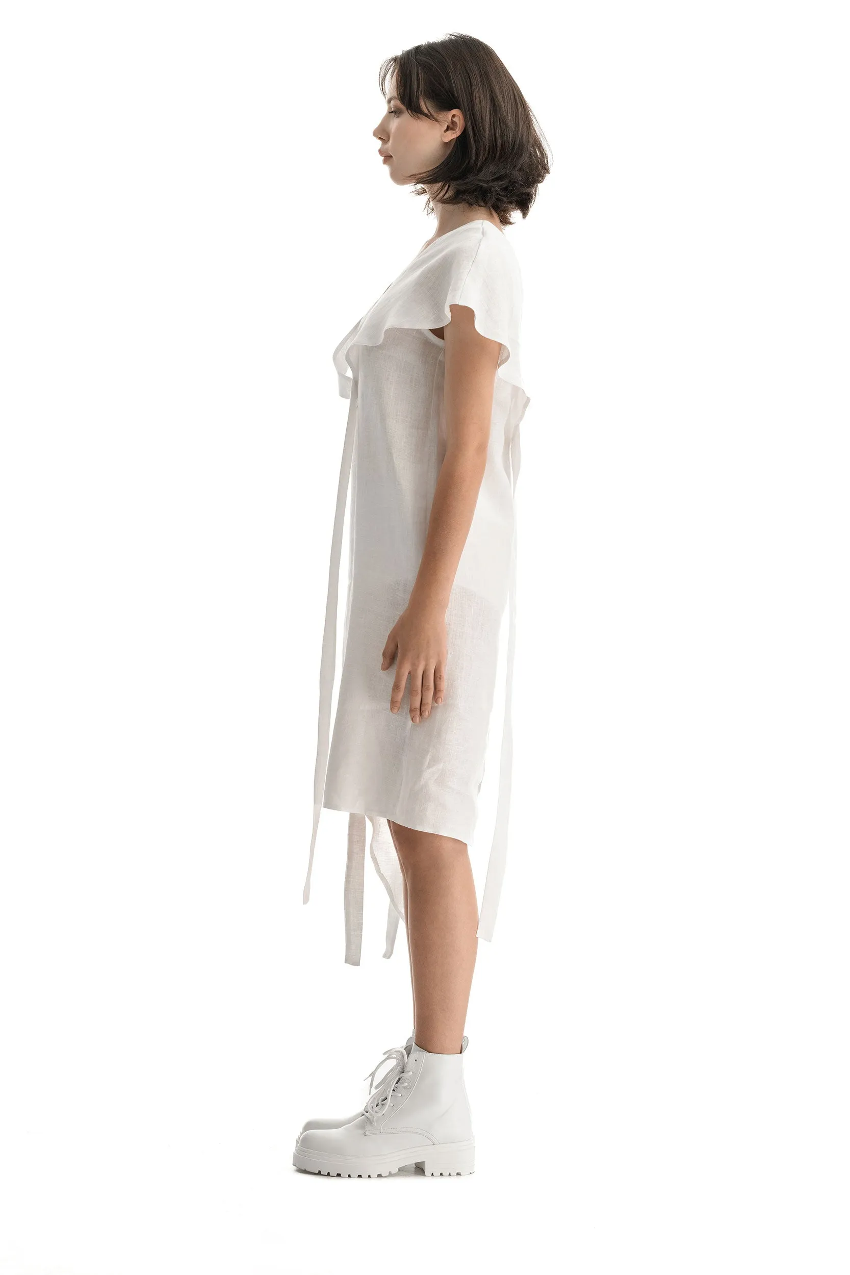 Linen White Asymmetric Dress