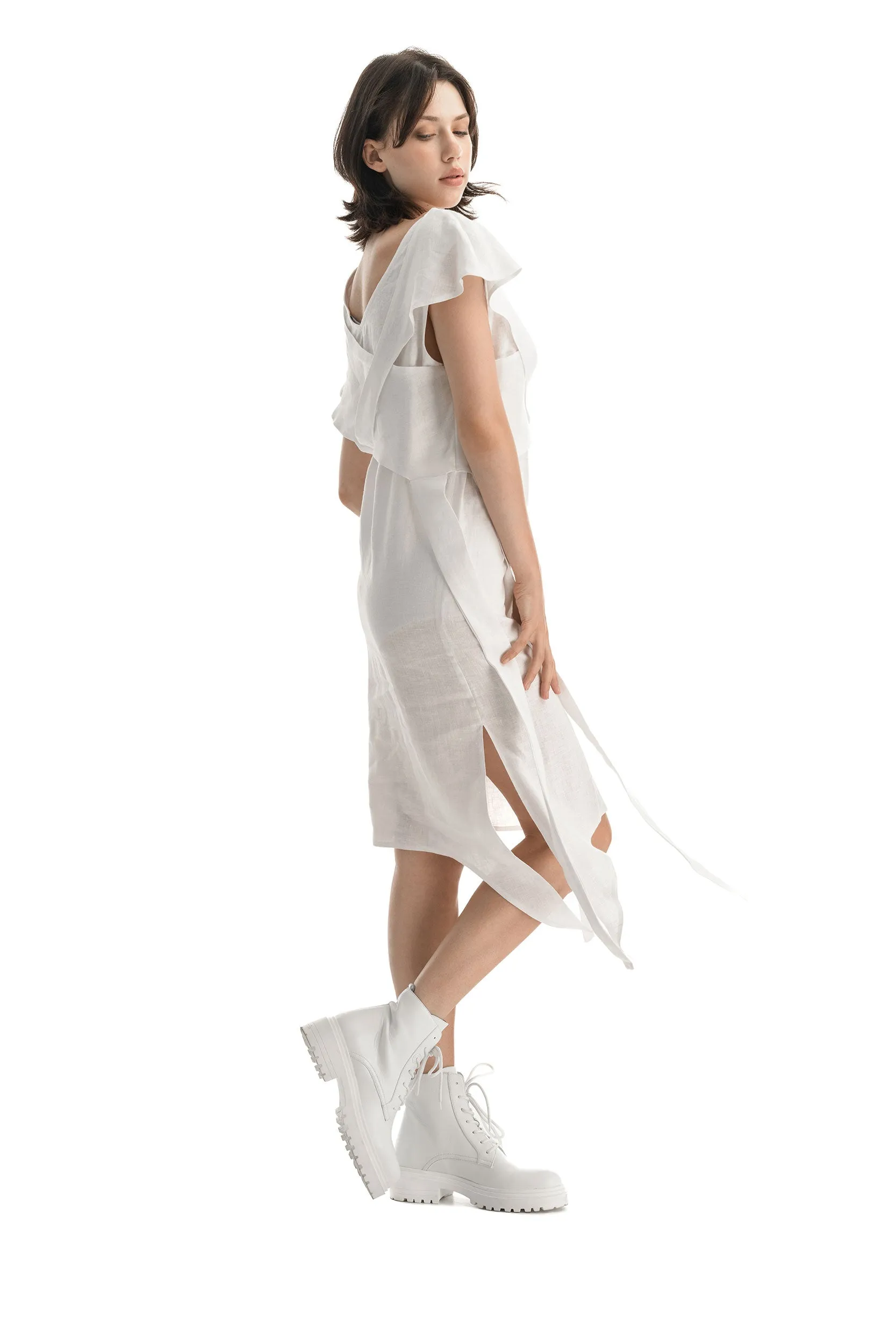 Linen White Asymmetric Dress