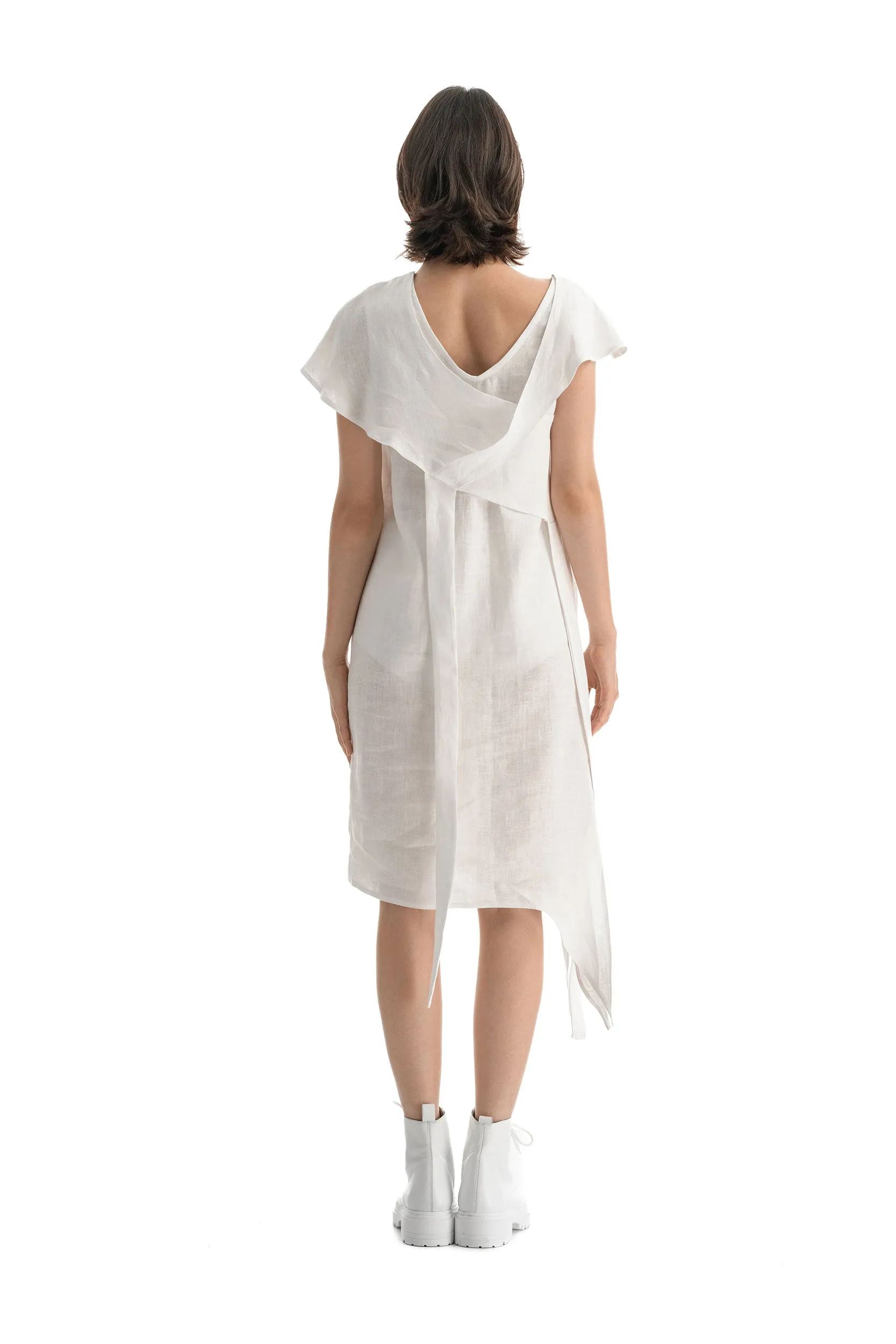 Linen White Asymmetric Dress