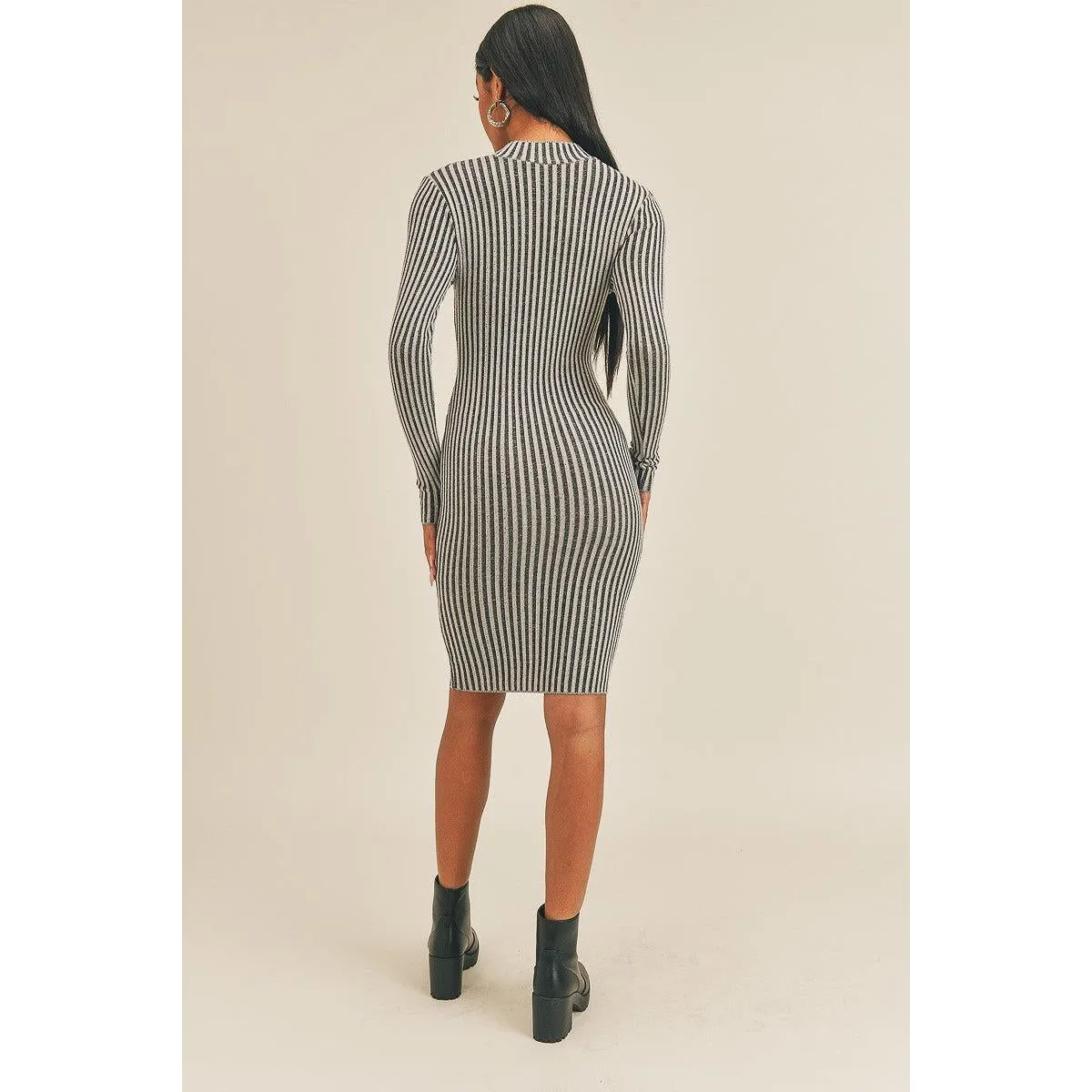 Long Sleeve Stripe Print Midi Dress