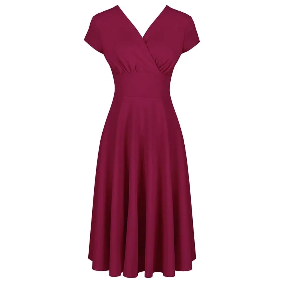 Magenta Vintage A Line Crossover Capped Sleeve Tea Swing Dress