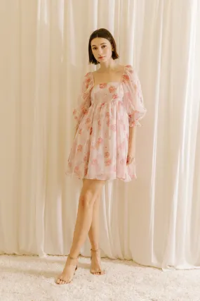 Magnolia Sheer Organza Chiffon Puff Sleeve Babydoll Mini Dress