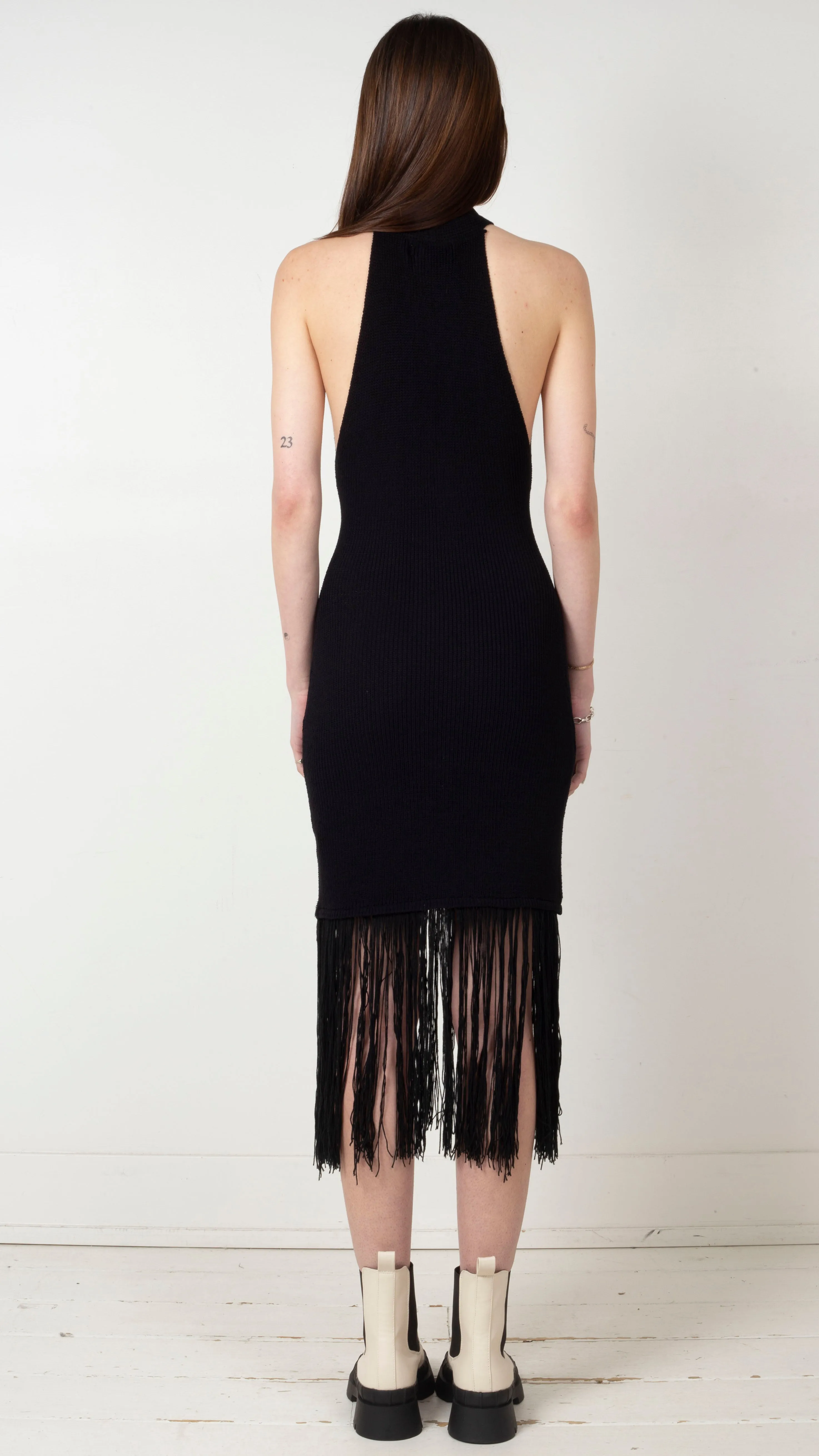 Maya Knit Fringe Midi - Black