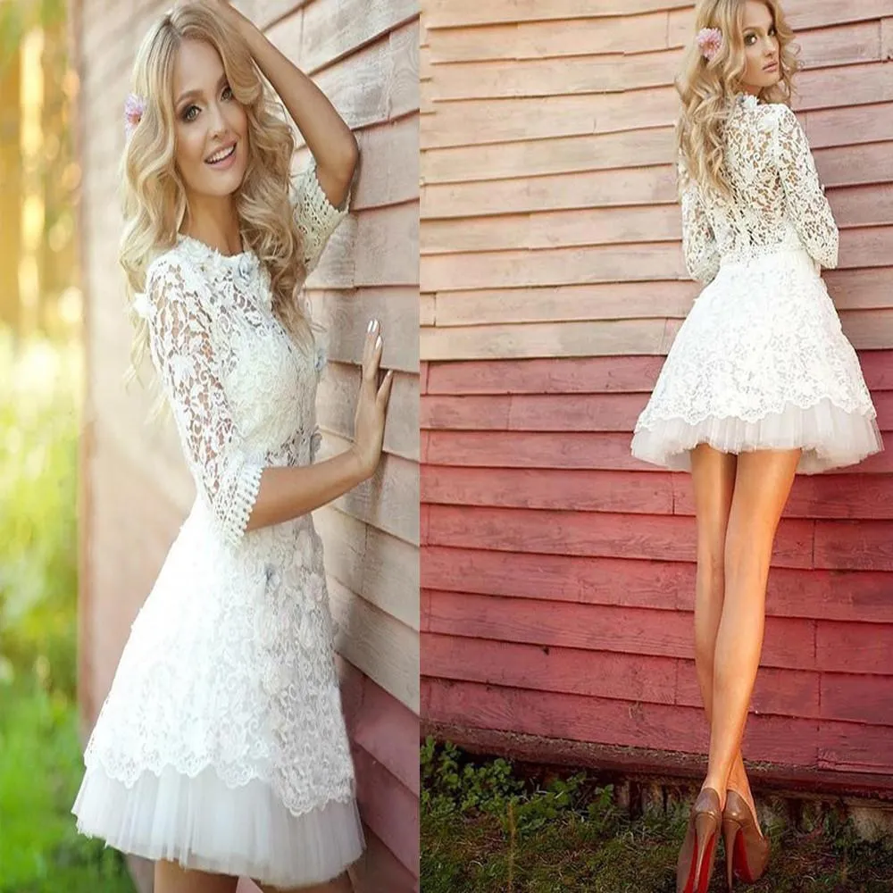 Popular Half Sleeve Lace See Through Cute Homecoming Short Prom Dress