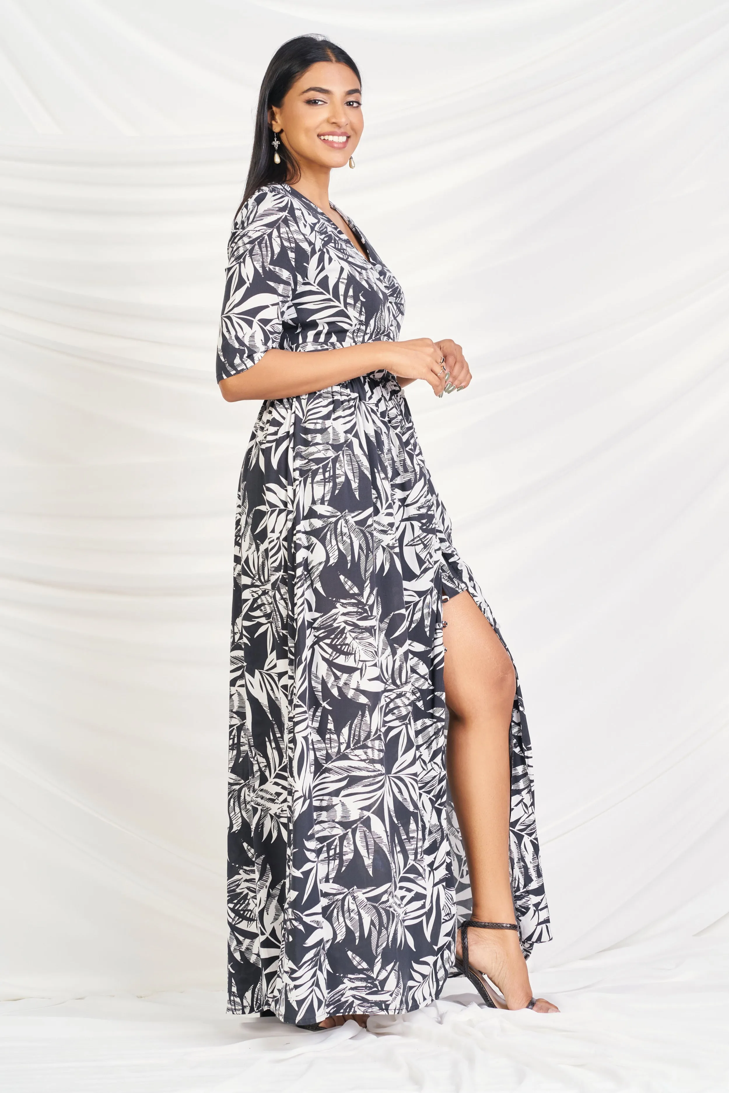 Printed Black & White Maxi Dress