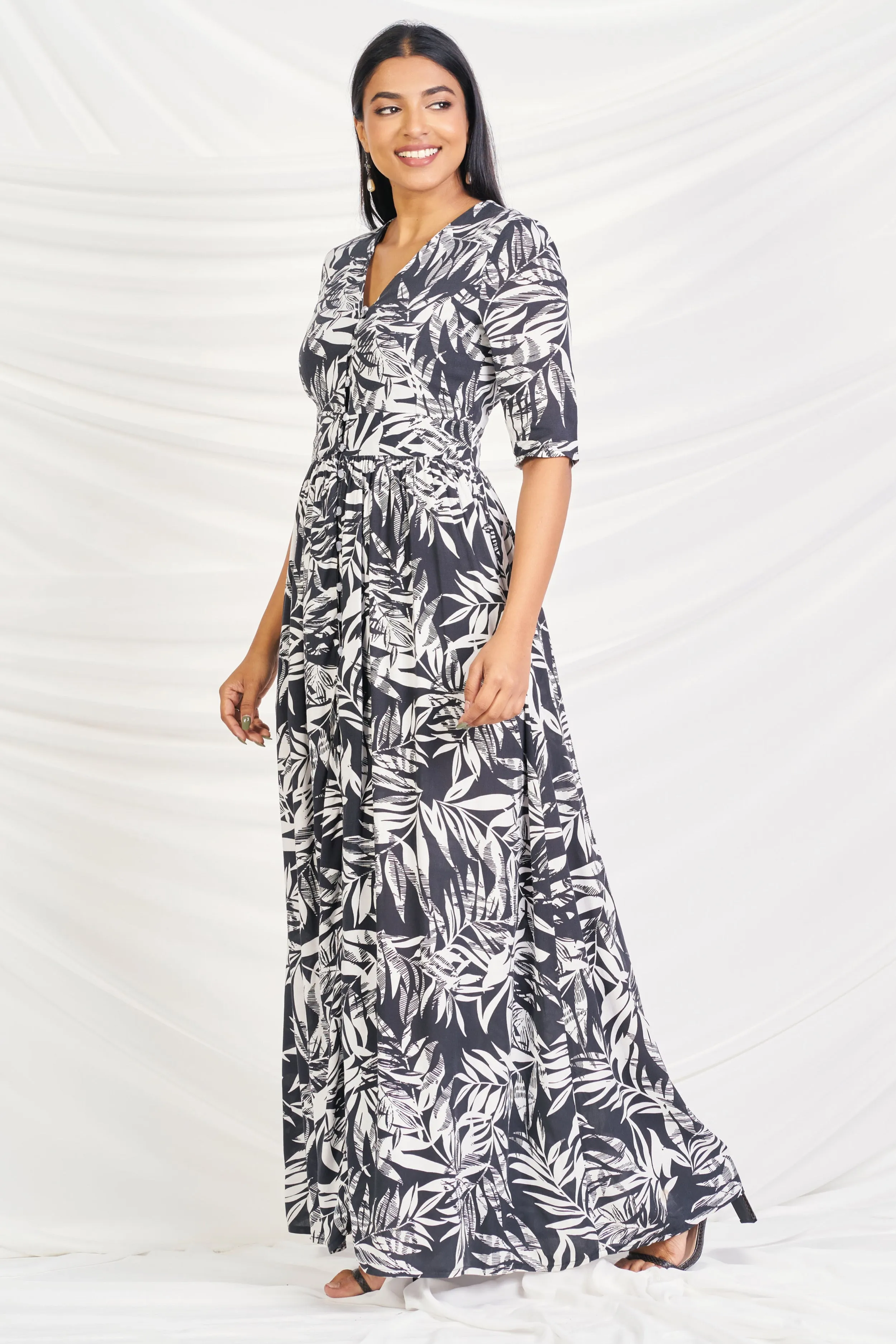 Printed Black & White Maxi Dress