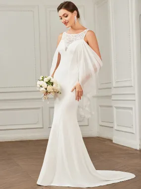 Robe de mariée Mousseline Épaules dénudées Manches drapées Dentelle