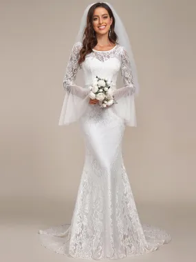 Robe de mariée romantique en dentelle sirène à dos en V