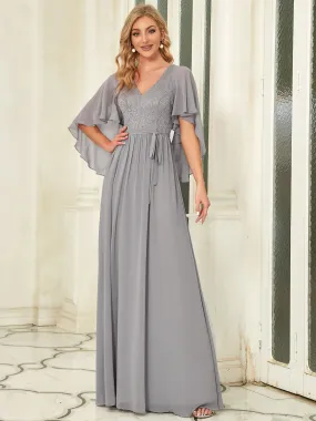 Robe de soirée élégante en mousseline de soie à col en V profond