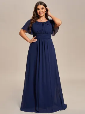 Robe demoiselle d'honneur en mousseline simple plissée de grande taille encolure ronde