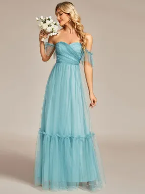 Robe Mariage Invitée en tulle plissée à épaules dénudées