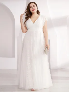 Robes de mariée Maxi Long Plus Size en dentelle avec manches à volants