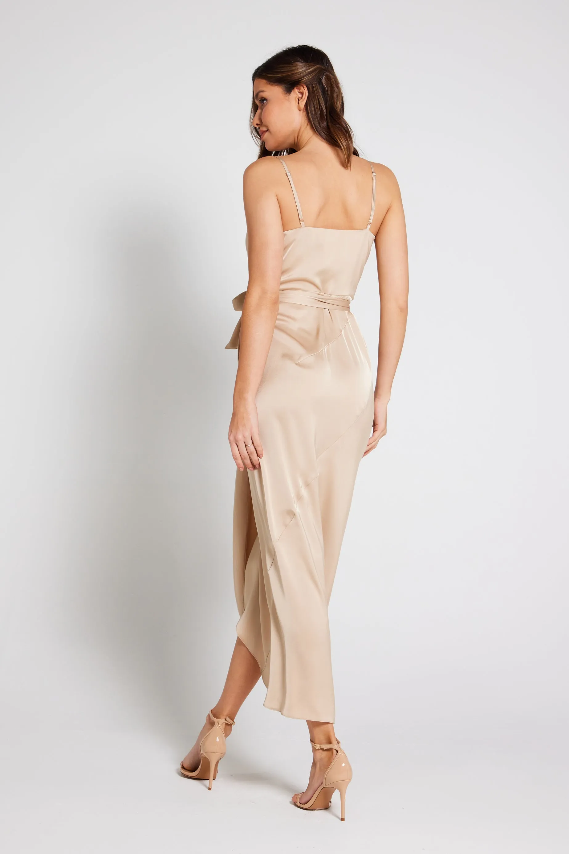 Rosa Tie Side Satin Cami Wrap Dress - Champagne