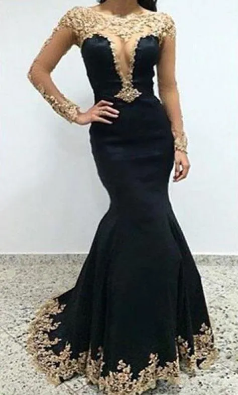 Sexy Black Lace Long Sleeves Long Mermaid Prom Dresses Evening Dresses