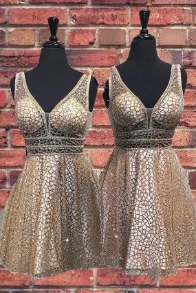 Sexy V Neck Sequins Straps Above Knee Homecoming Dresses Short Prom Dresses