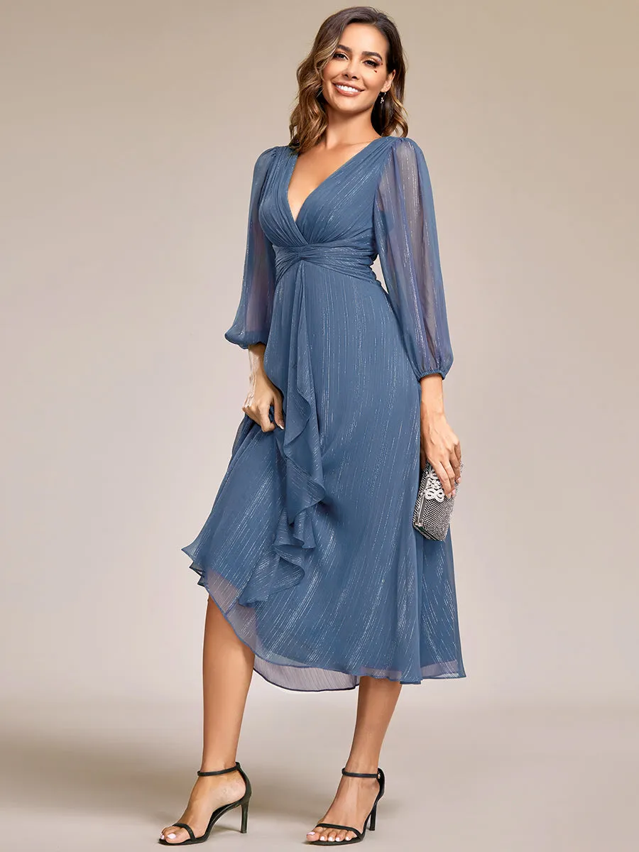 Shiny Chiffon Wholesale Wedding Guest Dresses with Long Sleeve