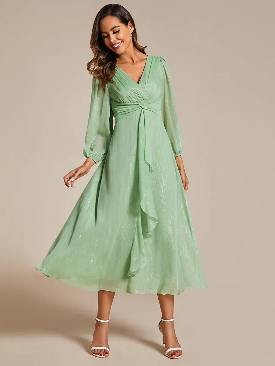 Shiny Chiffon Wholesale Wedding Guest Dresses with Long Sleeve