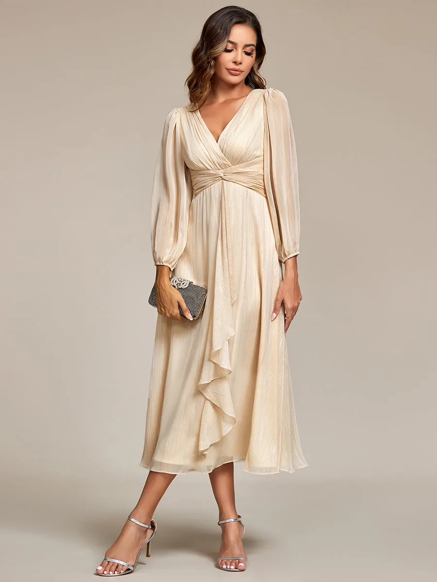 Shiny Chiffon Wholesale Wedding Guest Dresses with Long Sleeve