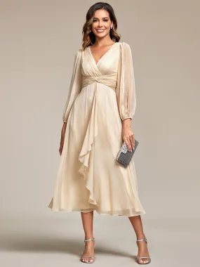 Shiny Chiffon Wholesale Wedding Guest Dresses with Long Sleeve