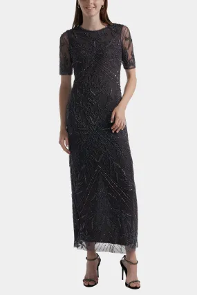 Short Sleeve Beaded Long Dress