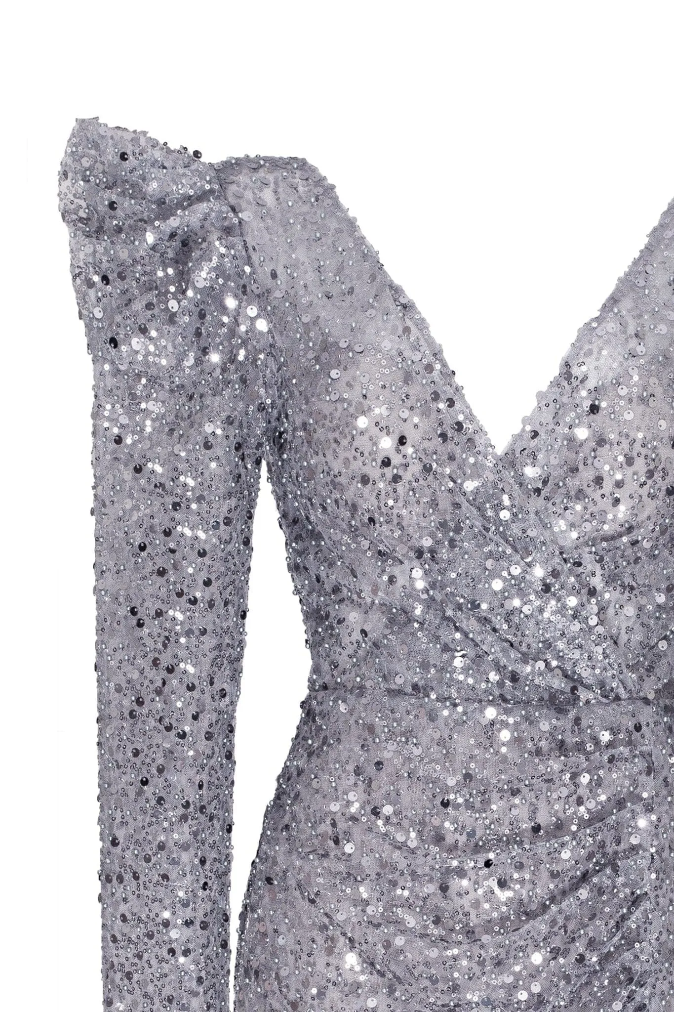 Silver metallic long-sleeve sequined mini dress