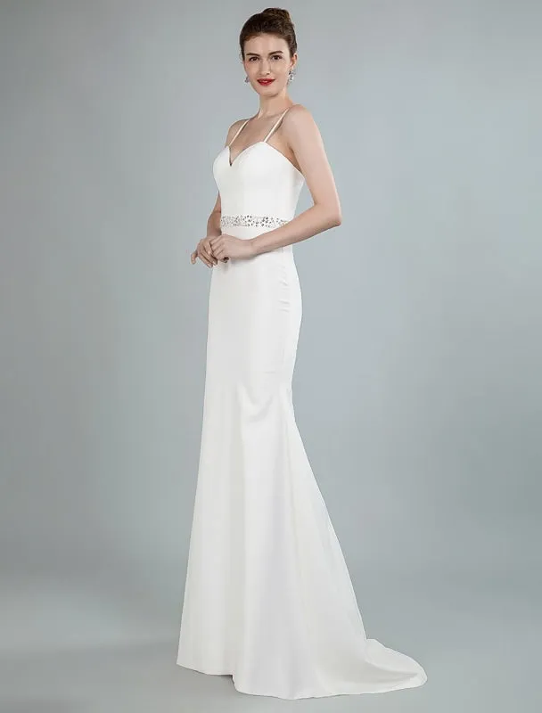 Simple Wedding Dress Sheath Sweetheart Neck Long Sleeves Beaded Bridal Dresses With Train Exclusive