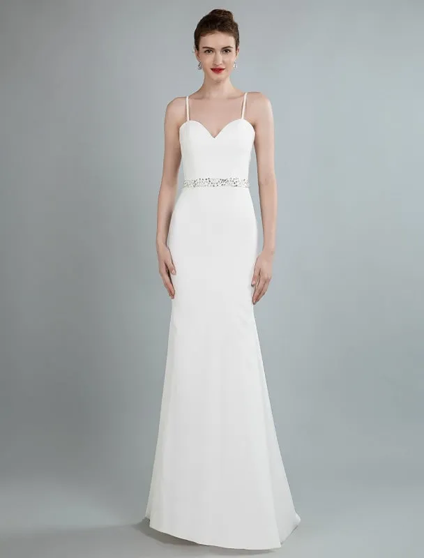 Simple Wedding Dress Sheath Sweetheart Neck Long Sleeves Beaded Bridal Dresses With Train Exclusive