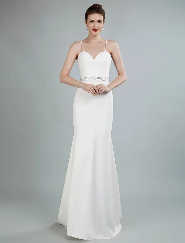 Simple Wedding Dress Sheath Sweetheart Neck Long Sleeves Beaded Bridal Dresses With Train Exclusive