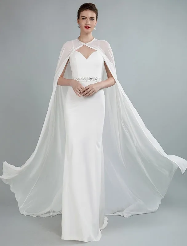 Simple Wedding Dress Sheath Sweetheart Neck Long Sleeves Beaded Bridal Dresses With Train Exclusive