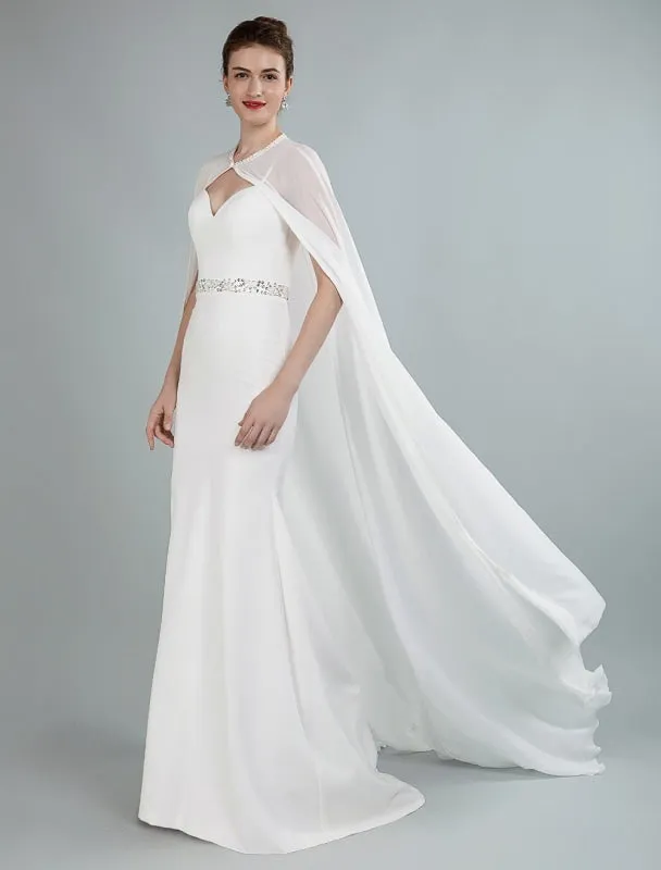 Simple Wedding Dress Sheath Sweetheart Neck Long Sleeves Beaded Bridal Dresses With Train Exclusive