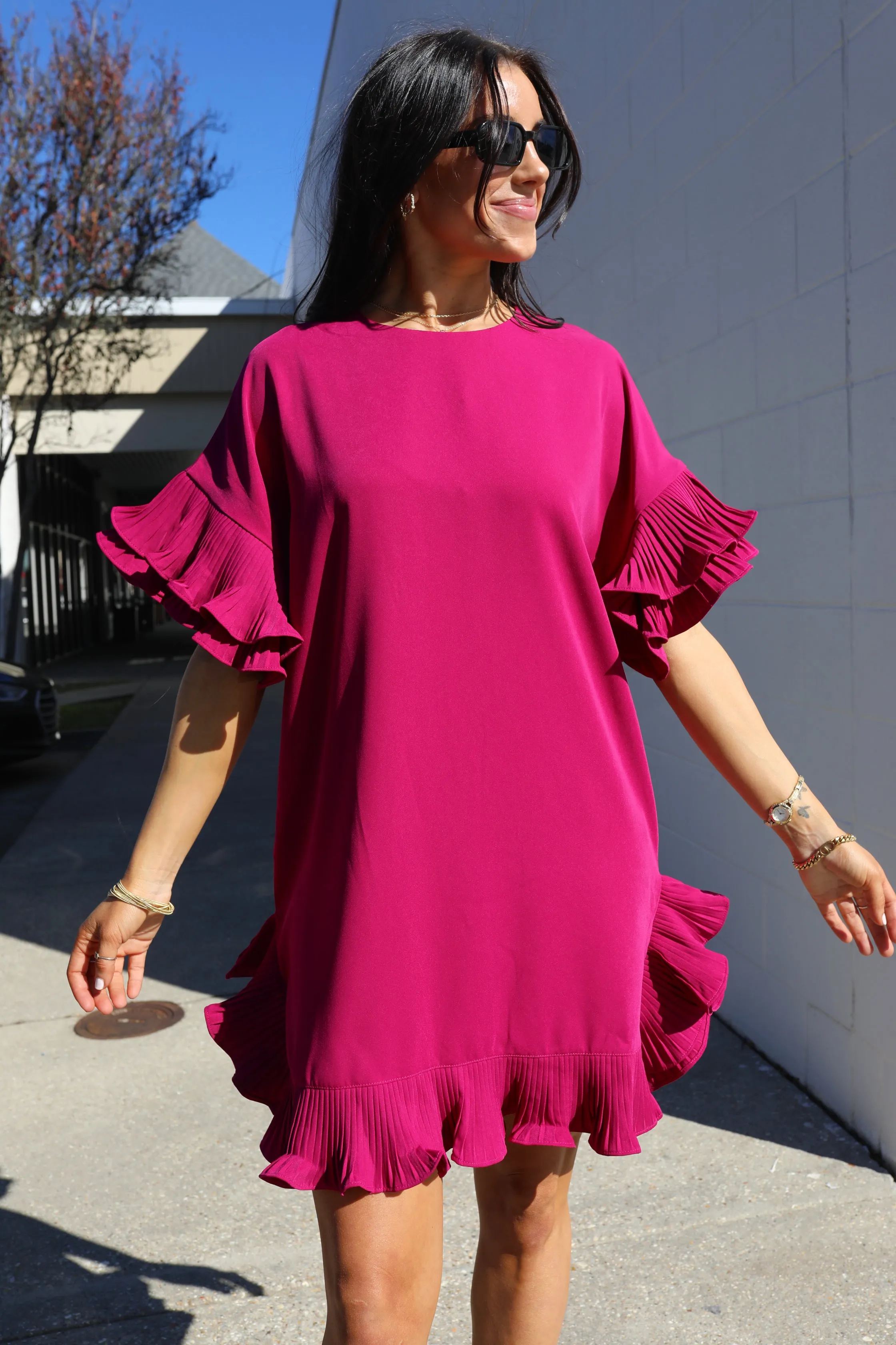 SIZE SMALL On The Boulevard Ruffle Dress