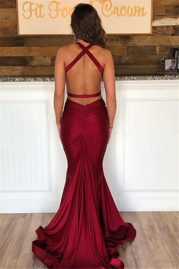 Sleeveless Burgundy Mermaid Prom Dress