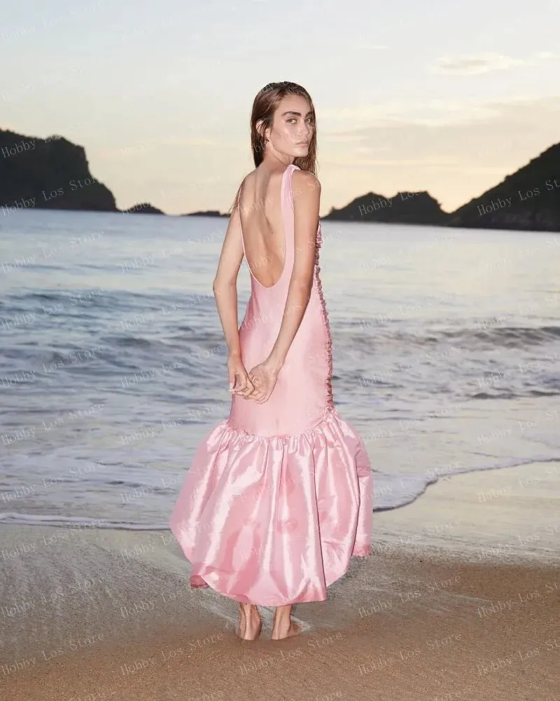 Sleeveless Light Pink Bundage Satin Dress | Mermaid Woman Clothes | Open Back Folds Maxi Long Dresses Ever Pretty Gown Customized